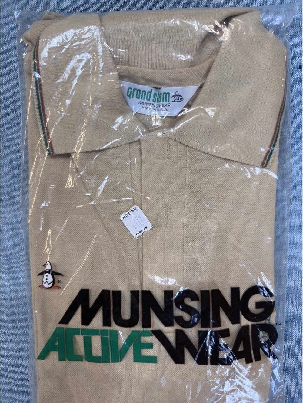 VTG NOS 70s 80s Munsingwear Grand Slam Polo Men M Tan Deadstock NWT USA Made